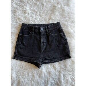 BDG Women’s Size 24 Pinup Super High Rise Black Distressed Jean Shorts F9